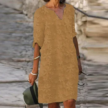 2023 Moda Kadın Plaj Gömlek Elbise Bahar Ücret Kısa Kollu Gevşek Boho Tarzı Plaj Parti Elbiseler Casual Kadın Düz Elbise