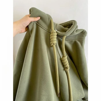 Büyük boy Hoodies Ceket Kadın Peluş Kalınlaşmak Kapşonlu Kazak Mont Moda Düz Renk Tasarım Vintage Gevşek Hoodie Sonbahar Kış