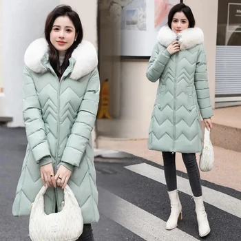 Tüy Yaka Aşağı Ceket 2024 Uzun Aşağı Palto Sıcak kadın Kış Aşağı Ceket Kore Tüy Palto balon ceket kadın Ceket