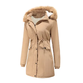 Kadın Sıcak Ceket Kış Kalın Astarlı Kapşonlu Katı Rüzgar Geçirmez Palto Açık Kamp Yürüyüş Kapşonlu Rüzgar Geçirmez Parka Ceket пальто