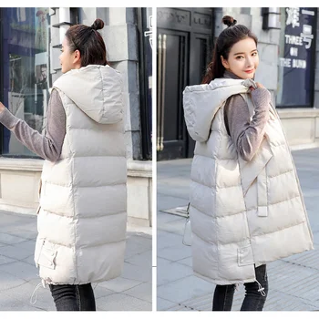 Sonbahar Kış kadın Yelek Gevşek Orta Uzunlukta Moda Aşağı Pamuk Yelek Kore Kapşonlu Kolsuz Ceket Kadın