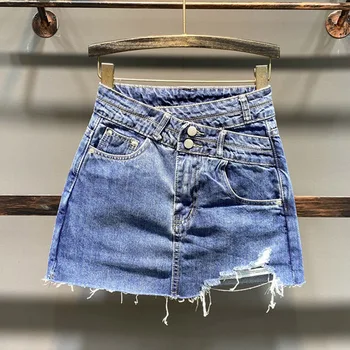 2023 Düzensiz Denim Mini Etek Kadın Kargo Jean Y2k Yüksek Bel Mavi Etek Kadın Moda Streetwear Harajuku Seksi Kısa Etekler