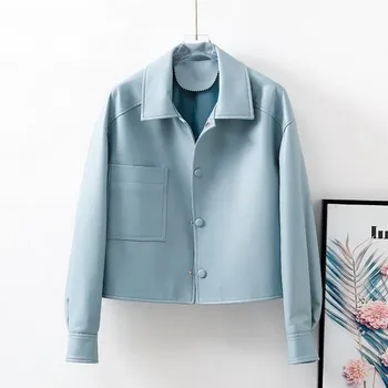 sonbahar yeni moda Rahat Çok Yönlü Koyun Derisi Hakiki Deri Ceket kadın Kısa Gömlek Gevşek İnce Deri Ceket Ceket