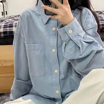 Bahar Pamuklu Gömlek kadın Kore Tarzı Gevşek Ceket Uzun Kollu Bluz Bayan Zarif Kadın Giyim Kurulum Vintage Y2k Şık