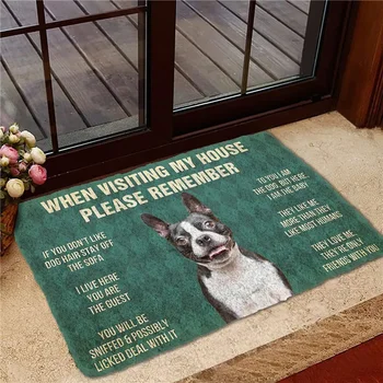 Lütfen Unutmayın Boston Terrier Ev Kuralları Özel Paspas Dekor Baskı Halı Yumuşak Pazen Kaymaz Paspas Yatak Odası Sundurma