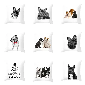45x45 cm Güzel Siyah Köpek Polyester Baskı Yastık Kılıfı Karikatür Bulldog Köpek Yastık Kılıfı Köpek Dekoratif Yastık Kılıfı Yastık Kılıfı