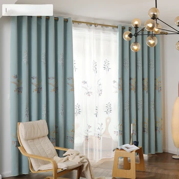 Modern Basit Düz Renk Oturma Odası İşlemeli Perdeler Yatak Odası Oturma Odası Tam Karartma Villa Perdeleri Bitmiş Ürün