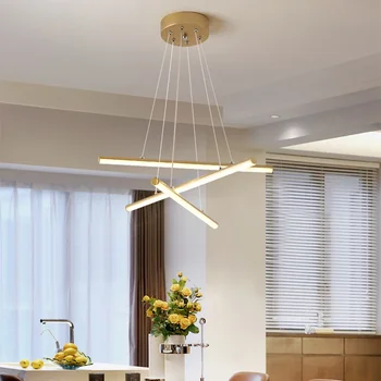 Lüks Led kolye ışık Modern altın avizeler kapalı oturma odaları yemek ofis salonu Uzun çizgi LED ev aydınlatma Parlaklık