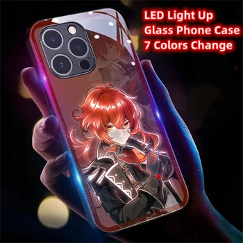 Genshin Akıllı Glitter Temperli Cam led ışık telefon kılıfı İçin Samsung S23 S21 S22 S20 FE Artı Ultra Not 10 20 A54 A14