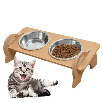 Yükseltilmiş Kedi Kase Dökülmeye Dayanıklı Çift Paslanmaz Çelik Kedi Yemekleri Uzun Boylu Kedi Yemekleri Gıda Standı Kediler Ve Köpekler İçin Besleme &