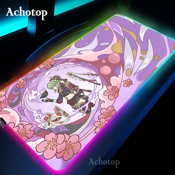 Genshin Darbe Büyük Mouse Pad RGB fare altlığı Anime Kız oyun Mousepad Bilgisayar sümen Arkadan Aydınlatmalı Fare Pedleri LED Mousepad Xxl