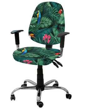 Hayvan Papağan Tropikal Bitki Yeşil Yaprak Elastik Koltuk bilgisayar sandalyesi Kapak Çıkarılabilir ofis koltuğu Slipcover Bölünmüş klozet kapağı s