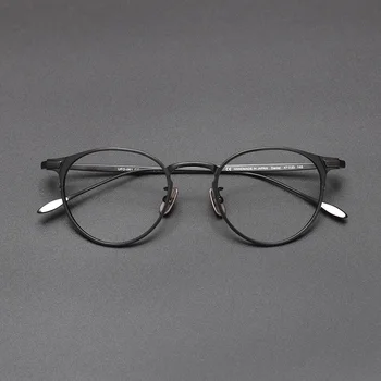 Saf Titanyum Retro Yuvarlak Gözlük Çerçeve Erkekler Kadınlar için Vintage Ultralight Optik Gözlük Japon Lüks Marka Miyopi Gözlük