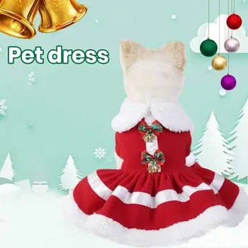 Kürk yakalı evcil hayvan elbisesi Şenlikli Noel evcil hayvan elbiseleri Kürk Yakalı Bells Kedi Köpek Cosplay Prenses Elbise Küçük Köpek Noel Fantezi