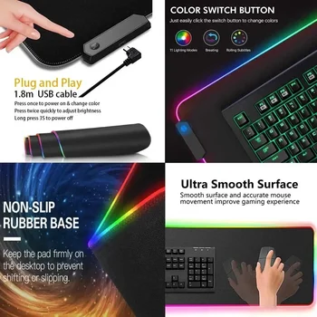 LED Halı Pc Oyun Aksesuarları 100x50 Hız Arkadan Aydınlatmalı Fare Ped Ekstra Büyük Mousepad RGB 900x400 Büyük Mouse Pad Oyunlar için