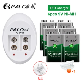 PALO 9V Nİ-MH Bateria Şarj Edilebilir 300mAh Akıllı pil şarj cihazı İçin 6F22 9V NiCd NiMH Lityum Şarj Edilebilir piller 9v