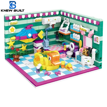 BİLİYORDU DAHİLİ Banyo Oturma Odası Mutfak Yatak Odası Mini Yapı Tuğla Blok oyuncak seti Çocuklar için Kız Arkadaşlar Birlikte Oynamak Köşe