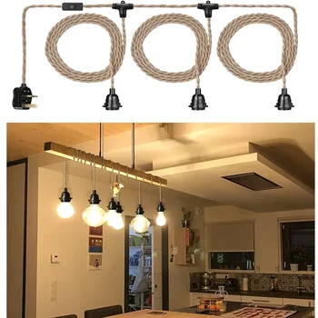 4.5 M / 6.72 M kenevir halat kolye ışık bazı Vintage kablo soket kitleri ile anahtarı asılı ışıklar yatak odası oturma odası mutfak dekor