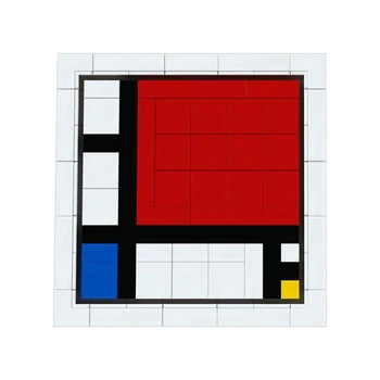 Gobricks MOC 3D Sanat Dekoratif Yapı Taşları Piet Mondrian Tuğla Kompozisyon Kırmızı Mavi Ve Sarı Soyut Tuğla Oyuncak Hediye