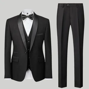 Saf Renk Resmi İş Elbisesi Erkekler Düğün 3 parça Set 2023 Yeni Smokin Blazers ve Pantolon Yelek