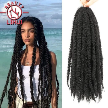 Marley Büküm örgü saç 18 İnç Tığ Örgüler Uzun Afro Kinky Sentetik Saç Kadınlar İçin Katlanmış örgü saç ekleme