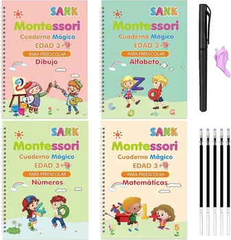4 Kitap Sihirli Yazma Kitabı İspanyolca Kaligrafi Defter Montessori Çocuklar Yeniden Kullanılabilir Eğitim Kaligrafi Mektup Uygulama Oyuncak