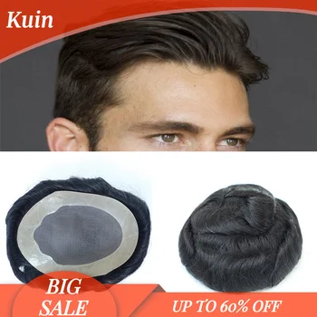 Kuin erkek Peruk Kılcal Mono Ve Pu Remy %100 % insan saçı peruk El Yapımı Değiştirme Sistemi Çift Düğüm Dayanıklı Saç Parçaları