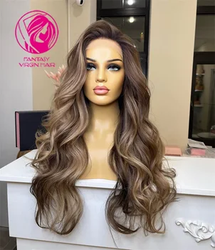 Kahverengi Renkli Tam sırma insan saçı peruk Remy Saç Dalgalı Brezilyalı 30 İnç HD Tam Dantel Peruk kadın peruk #30