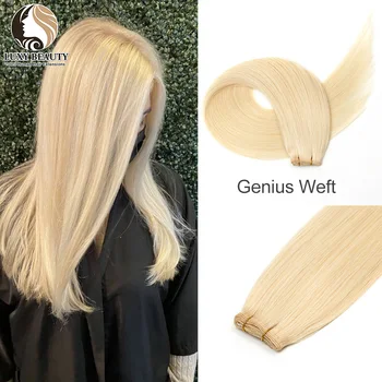 Sarışın Genius Atkı insan saçı postiş 12-20 inç Hafif Saç Örgü Doğal Düz Görünmez saç ekleme Kadınlar İçin