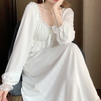Pamuk Boyutu Gece Gecelik Gevşek Kadın Kıyafeti Beyaz Bayan Gecelik uzun elbise Fdfklak Gecelikler Büyük Yeni Kollu