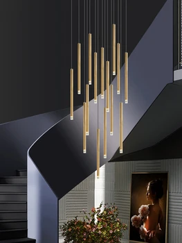 Merdiven ışıkları uzun avizeler dubleks binalar oturma odası büyük kolye ışık Modern Minimalist villa çatı katları Spiral merdiven lambaları