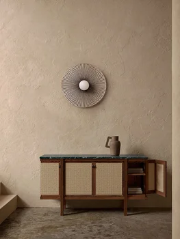 Japon aile yanı çay odası arka plan duvar dekoratif lamba, kişiselleştirilmiş retro fan şekilli yatak odası başucu duvar lambası