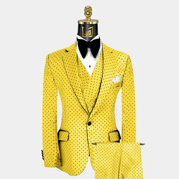 Muhteşem Sarı Takım Elbise Erkekler Örgün Parti İş Slim Fit Blazer Düğün Damat Smokin 3 Parça Ceket Yelek Pantolon Kostüm Homme