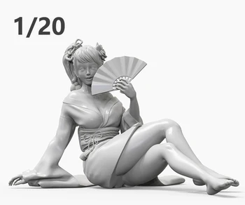 Demonte 1/20 modern kadın savaşçı dinlenme fan ile Reçine figürü minyatür model kitleri Boyasız