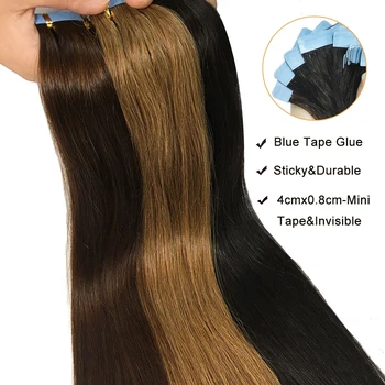 Bant insan saçı postiş %100 % Remy doğal insan saçı 16-26 inç Düz Uzantıları Dikişsiz Cilt Atkı Yapıştırıcı Kadınlar için