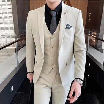 Blazers Ceket Pantolon 2 adet Set / 2023 Moda Yeni erkek Rahat Butik İş Düğün ve Damat Takım Elbise Ceket Pantolon