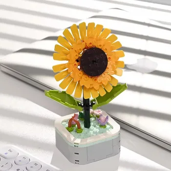 Mikro Parçacık Yapı Taşları Gül ve Ayçiçeği Saksı Bitki Montaj Bloğu Kız Oyuncak DIY Kalıcı Çiçek Odası Dekorasyon Hediye