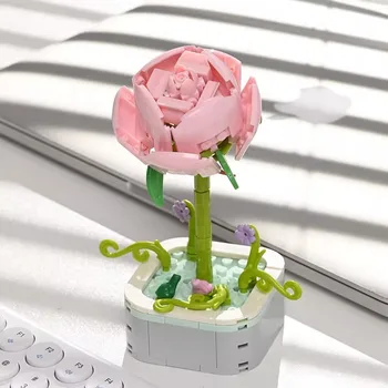 Mikro Parçacık Yapı Taşları Gül ve Ayçiçeği Saksı Bitki Montaj Bloğu Kız Oyuncak DIY Kalıcı Çiçek Odası Dekorasyon Hediye