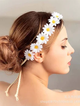 Ayçiçeği Çelenk Çiçek Çelenk Dokuma Papatya Kafa Bandı Kadınlar için Kadın Kızlar Şapka Saç Dekoratif Aksesuarları Hairband Bandanalar