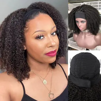 Afro Kinky Kıvırcık Kafa Bandı peruk insan saçı 180 % Yoğunluk Brezilyalı İnsan Saçı Tutkalsız Ücretsiz Kafa Bandı Kadınlar İçin Afro Kıvırmak Remy Saç