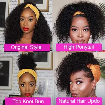 Afro Kinky Kıvırcık Kafa Bandı peruk insan saçı 180 % Yoğunluk Brezilyalı İnsan Saçı Tutkalsız Ücretsiz Kafa Bandı Kadınlar İçin Afro Kıvırmak Remy Saç