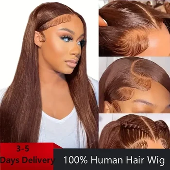 Kahverengi Çikolata Dantel Ön insan saçı peruk Kadınlar için Düz Peruk Kahverengi Renkli Dantel Frontal-Doğal Görünümlü dantel ön