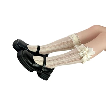 Diz üstü çorap Dantel fırfır etekli Çorap Lolitas Bale Yay Buzağı Çorap 37JB