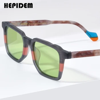 HEPIDEM Mat Asetat Polarize Güneş Gözlüğü Erkekler 2023 Renkli Retro Moda Tasarım Kare güneş gözlüğü UV400 Kadınlar Shades H9287T