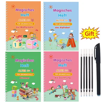 4 Kitap / Set Alman Sihirli Kitap Çocuklar için Montessori Kaligrafi Kitap El Yazısı Sihirli Defter Yazmayı öğrenmek Alman Defterini